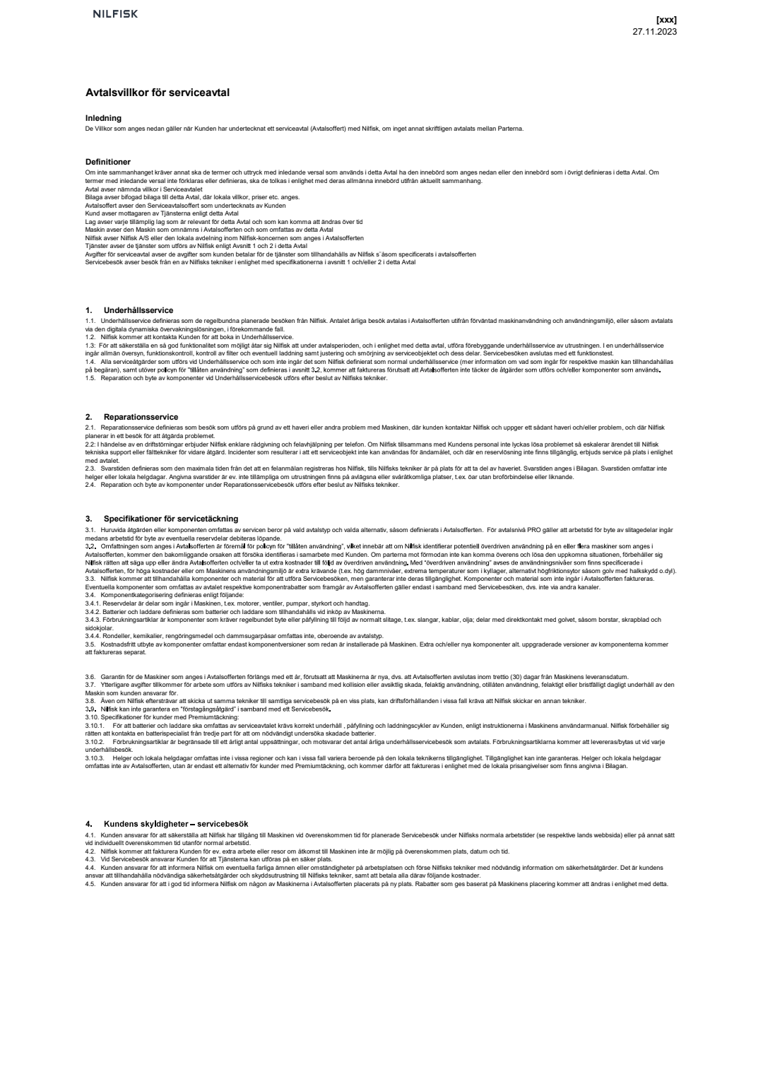 SE Service Terms And Conditions Nilfisk - Expired